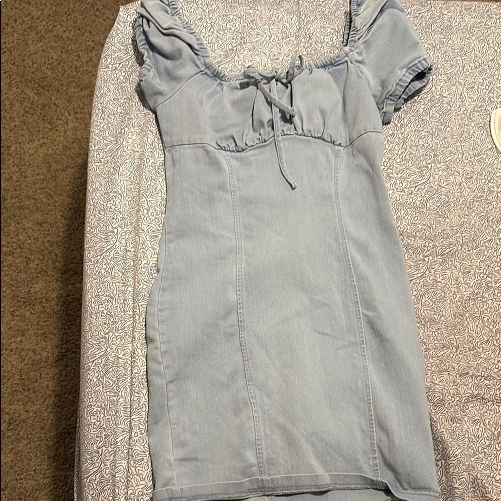 Iris Blue Babydoll Mini Dress Puff Sleeves